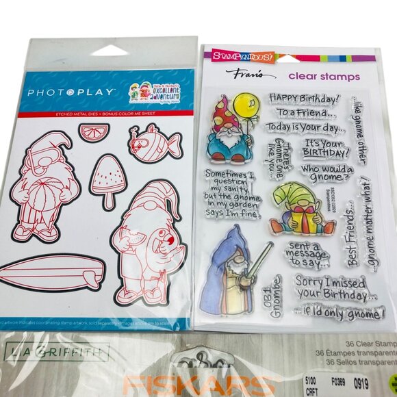 Assorted Gnomes Themed Cling Stamps & Metal Dies For Crafting 9 Packs - Picture 2 of 7